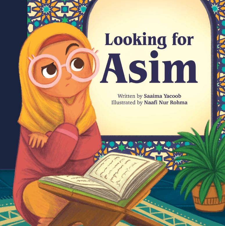 Book cover of muslim girl thinking face with mushaf open